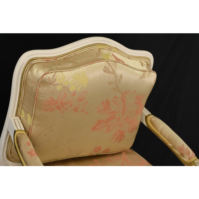 Pair Scalamandre Mallorcan Salmon Magical Silk Lampas Reupholstered Vintage Accent Chairs For Sale - Image 10 of 15