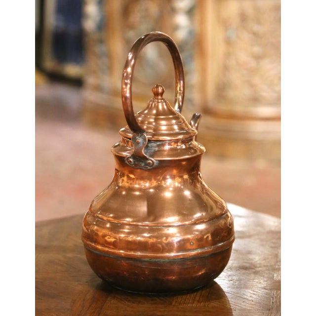Metal 19th Century French Hand-Hammered Copper Tea Kettle With Swing Handle For Sale - Image 7 of 12