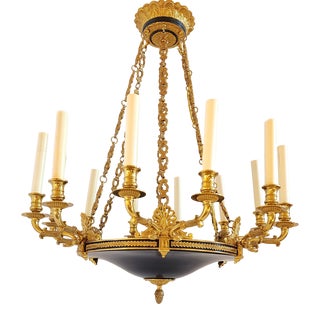 Large French Empire Style Gilt Bronze and Enamel Chandelier by Gherardo Degli Albizzi For Sale