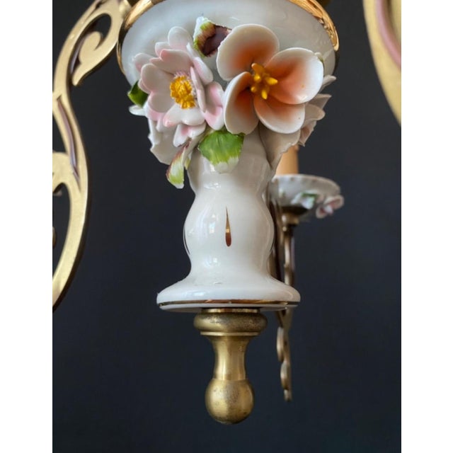 Metal Antique Chandelier in Ceramic and Brass, 1960s For Sale - Image 7 of 11
