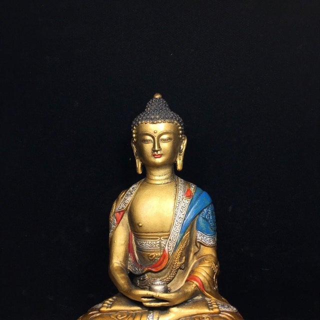 Metal Late 19th Century Polychrome Bronze Shakyamuni Buddha Statue, 660g For Sale - Image 7 of 9