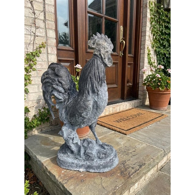 Vintage Rustic Cast Iron Rooster Garden Statuary For Sale - Image 9 of 11