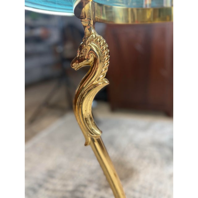Mid-Century Hollywood Regency Brass Horse’s Head Guéridon Side Table With Heavy Glass Top - Manner of Maison Jansen / LaBarge For Sale - Image 4 of 10