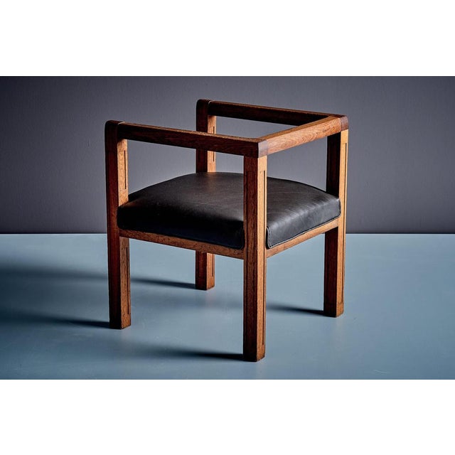 Wood Art Deco Armchair in Oak with Upholstered Black Leather, France, 1920s For Sale - Image 7 of 15