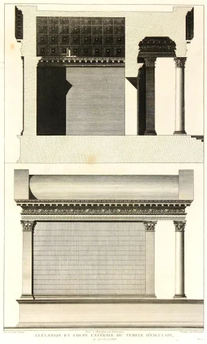 Late 18th Century Temple D'Esculape, C. 1790, Engraving