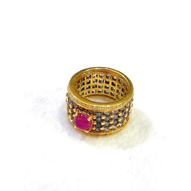 Not Yet Made - Made To Order Bochic “Orient” African Ruby & Blue Sapphire Band Ring Set In 18 K Gold & Silver, Size 5 For Sale - Image 5 of 5