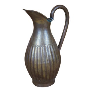 Antique Chinese Hammered Embossed Copper Water Can Pitcher Ewer Jug For Sale