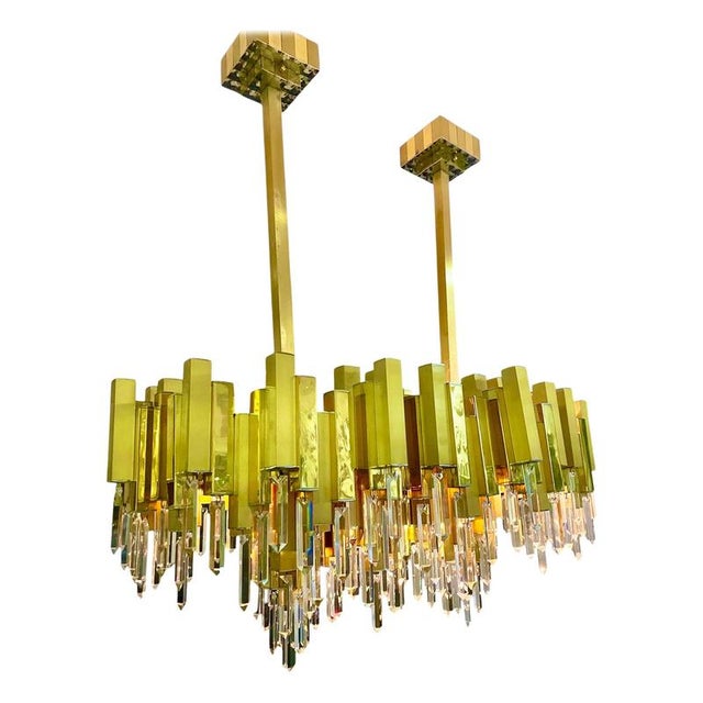 Gold Crystal and Gilt Brass Chandelier attributed to BD Lumica, Spain, 1970s For Sale - Image 8 of 8