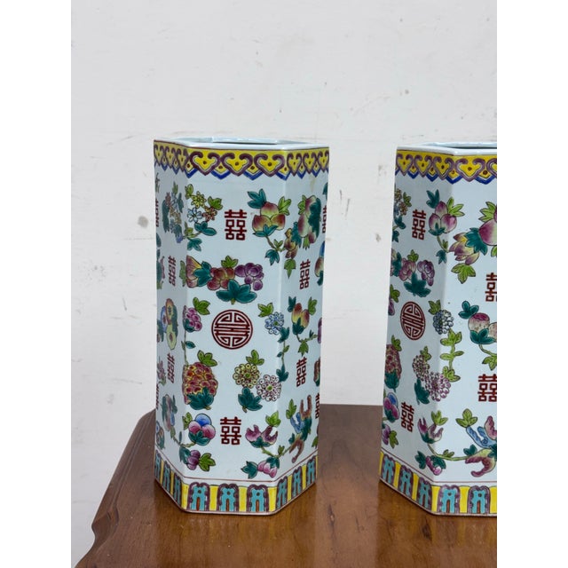 Chinese Famille Rose Double Happiness Vessels, Pair For Sale - Image 4 of 12