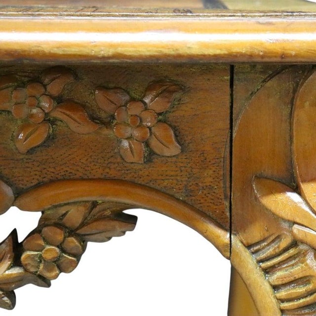 Floral & Scallop Carved Walnut & Burl Cabriole Legged Low Table C1930 For Sale - Image 6 of 11