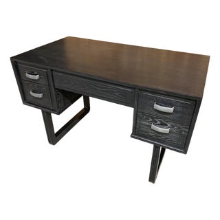 Mid-Century Executive Desk With Black Cerused Finish and Sculptural Legs For Sale
