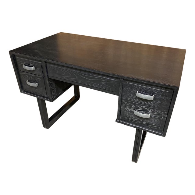 Mid-Century Executive Desk With Black Cerused Finish and Sculptural Legs For Sale