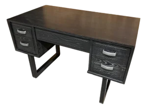 Mid-Century Executive Desk With Black Cerused Finish and Sculptural Legs