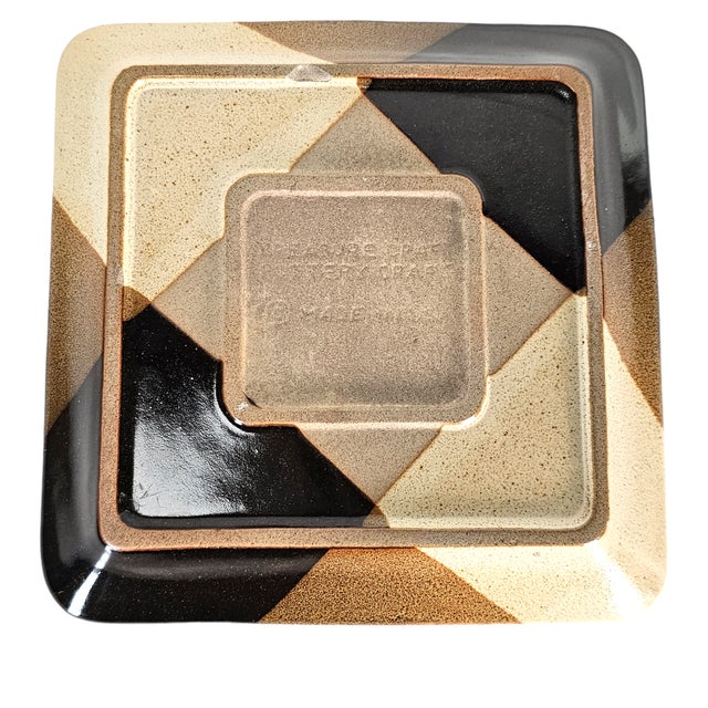 Brown MCM Treasure Craft Stoneware Brown Plaid Ashtray Trinket Dish 7.5" For Sale - Image 8 of 12