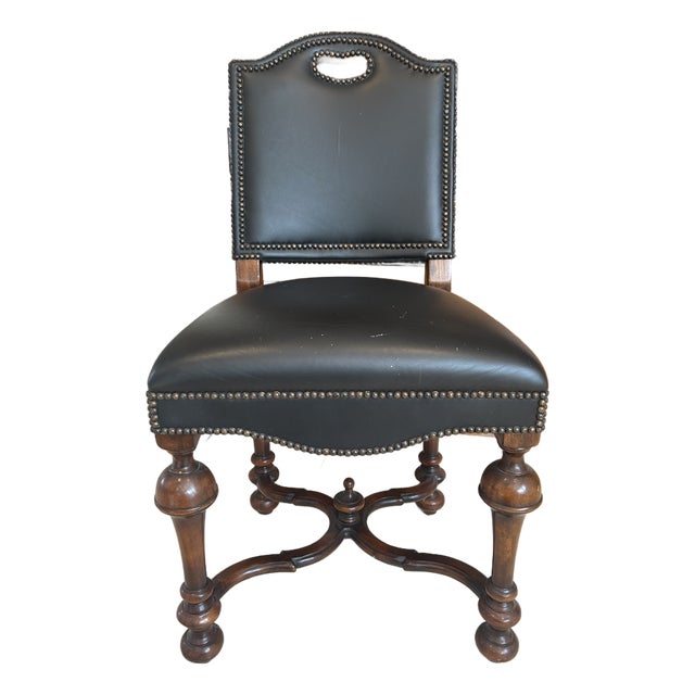 Theodore Alexander Black Leather Accent Chair For Sale