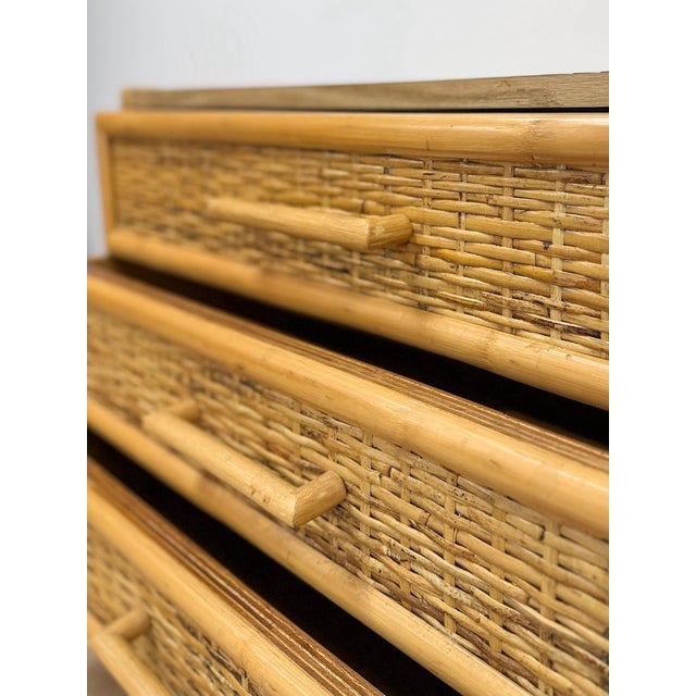 Vintage Chest Coastal Wicker Rattan Three Drawer Boho Hollywood Regency Dresser For Sale - Image 10 of 13