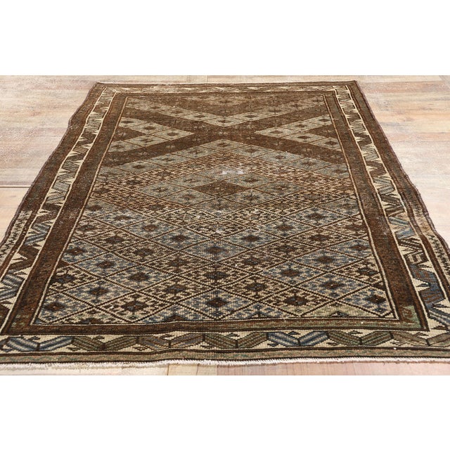 Brown Antique-Worn Persian Hamadan Rug - 04'02 X 07'00 For Sale - Image 8 of 9