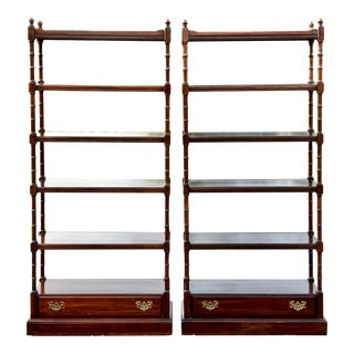 Ethan Allen Georgian Court Faux Bamboo Cherry Etageres - a Pair For Sale