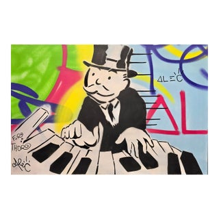 Alec Monopoly "Mr. Monopoly Playing the Piano" 2010 Painting on Canvas For Sale