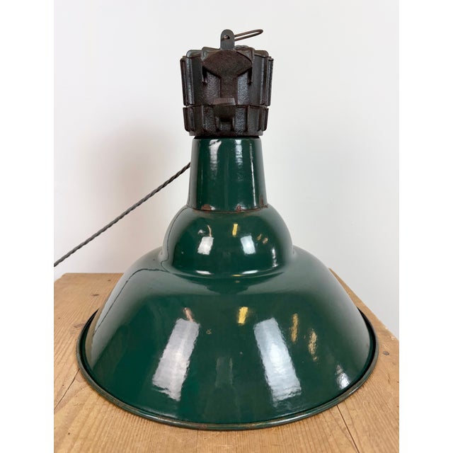 Industrial French Petrol Enamel Pendant Lamp from Sammode, 1950s For Sale - Image 15 of 18