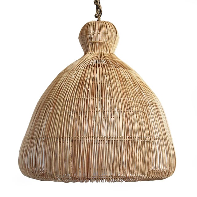 Tan Contemporary Rattan Mushroom Pendant Light Large For Sale - Image 8 of 8