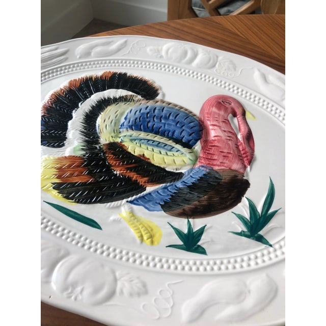 Vintage Hand-Painted Turkey Serving Platter For Sale - Image 4 of 10