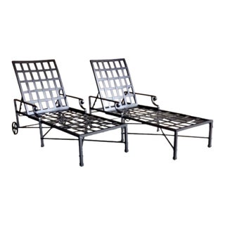 Pair of Richard Frinier Designed for Brown Jordan “Venetian” Pattern Chaise Loungers - Restored For Sale