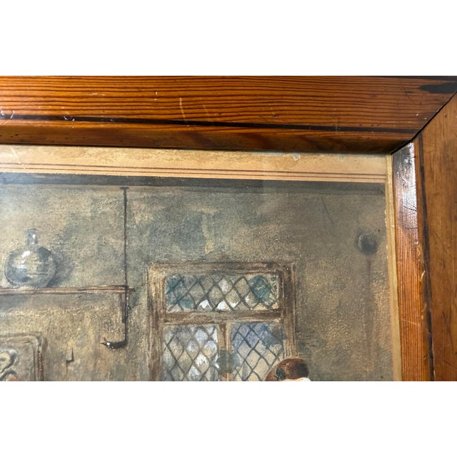 Antique 1800's August L Anthropomorphic Monkeys in a Kitchen Watercolor Painting For Sale - Image 12 of 14