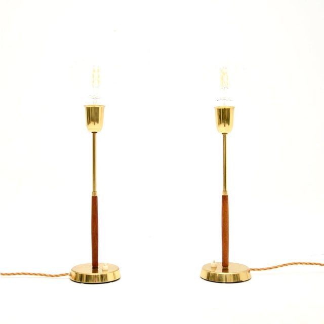 Vintage Swedish Teak and Brass Table Lamps, 1960, Set of 2 For Sale - Image 9 of 9