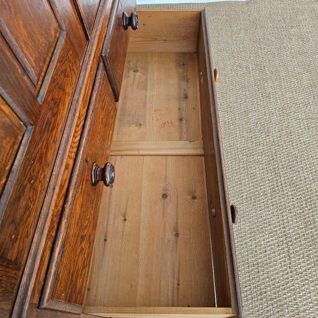 Antique English Oak Linen Press Cabinet | Circa 1860 For Sale - Image 11 of 12