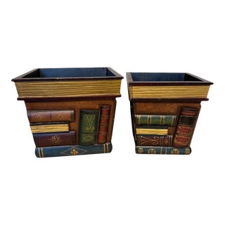 Vintage Square Books Office Library Planters (Pair) For Sale