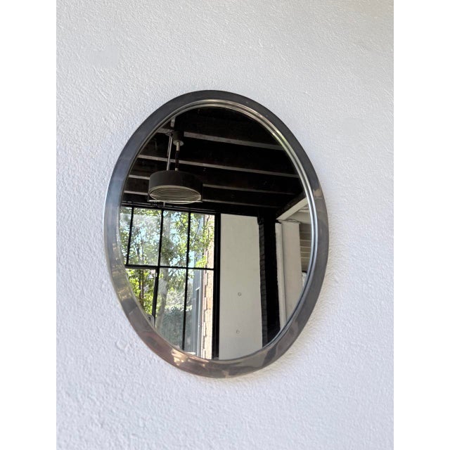 Oval Silver-Plated Metal Mirror, 1950s For Sale - Image 13 of 18