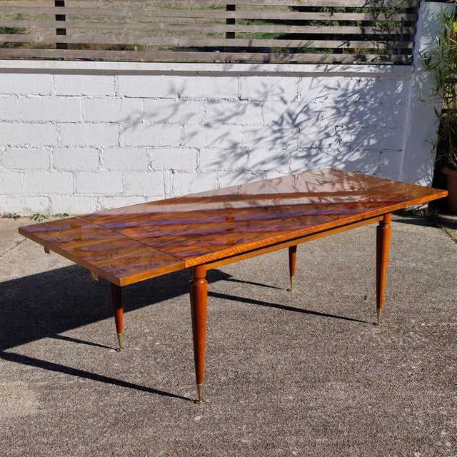 Mid-Century Modern Flamed Wood Veneer Dining Table with Brass Feet, 1960s For Sale - Image 15 of 18