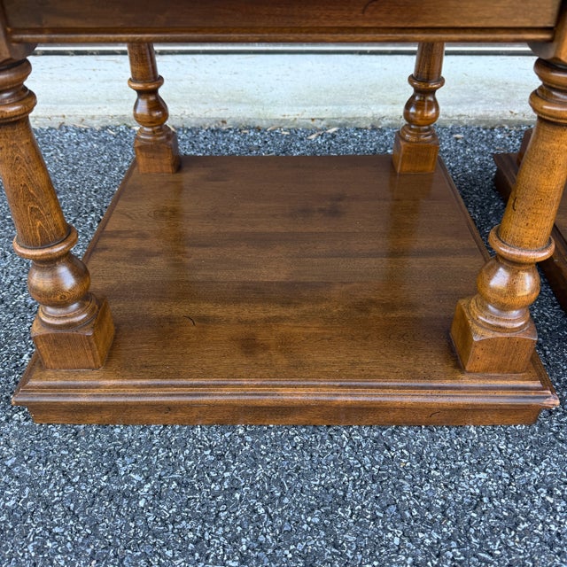Wood 1960s Ethan Allen Classic Manor Traditional Maple Square Side Tables or Bunching Tables With Faux Slate Tops - A Pair For Sale - Image 7 of 17