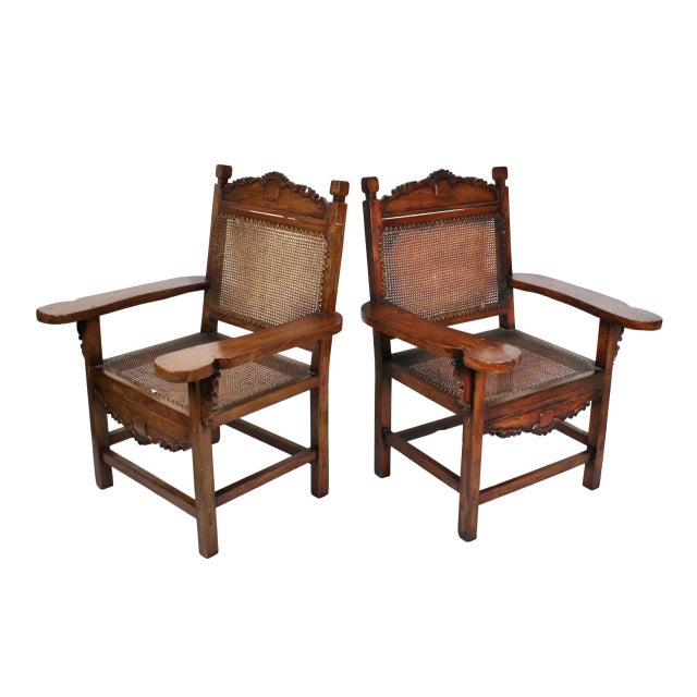 English Pair of Antique Handmade Caned Carved Anglo Indian Armchairs For Sale - Image 3 of 18