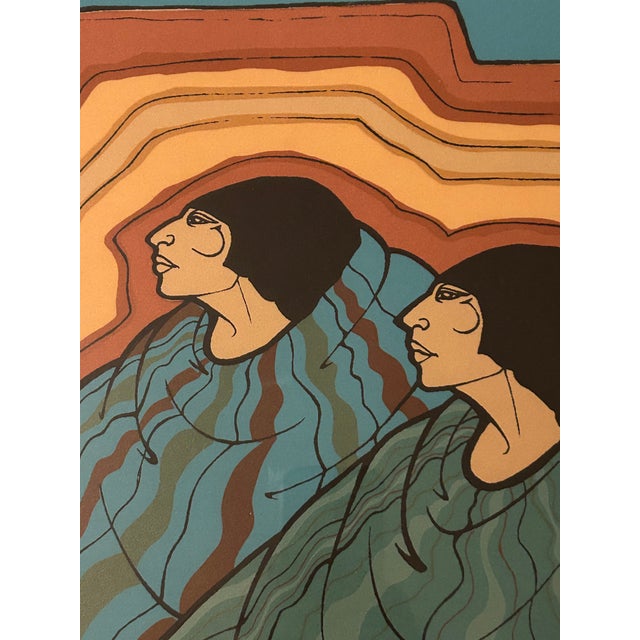 1980s 1980s Amado Peña Jr. Signed Serigraph "Mujeres De La Mesa" – Rare 35/65 Micro-Edition Southwest Modernism For Sale - Image 5 of 8