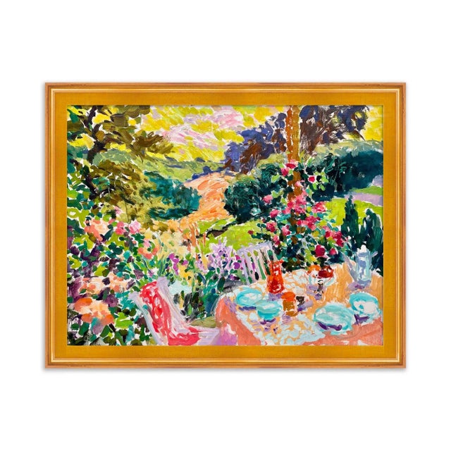Hugo Grenville The Terrace at Old Granary Cottage by Hugo Grenville in Gold Frame, Art Print For Sale - Image 4 of 4