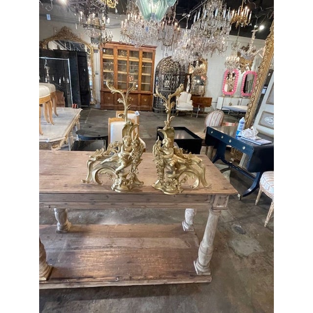 Pair of 19th C. French Gilt Bronze Chenet For Sale In Dallas - Image 6 of 8