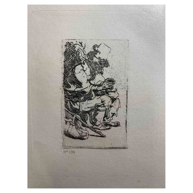 Charles Amand Durand after Rembrandt, Beggar Seated Warming His Hands at a Chafing Dish, Engraving After Rembrandt For Sale