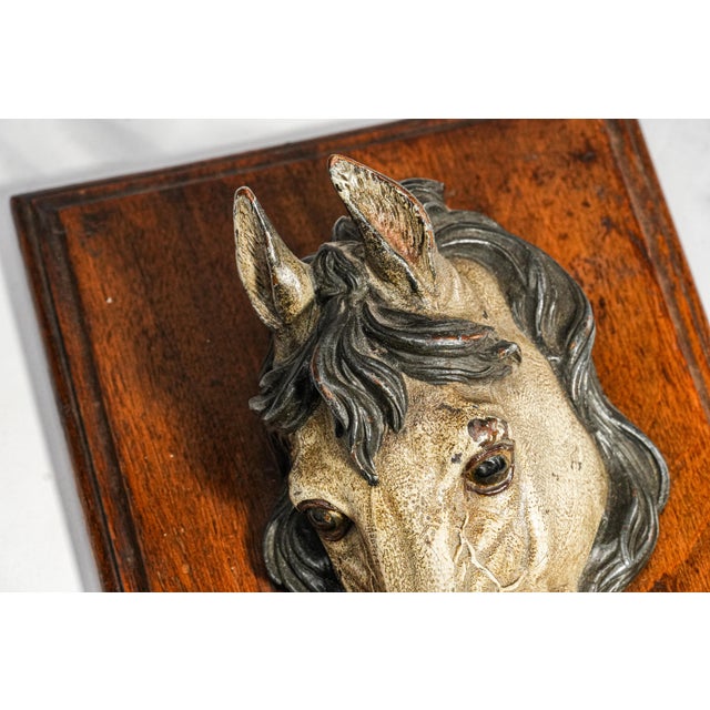 Brown Amazing Rare Antique Austrian Cold Painted Bronze Horse Head Sculpture Desk Document Clip Equestrian Art Home Decor For Sale - Image 8 of 15