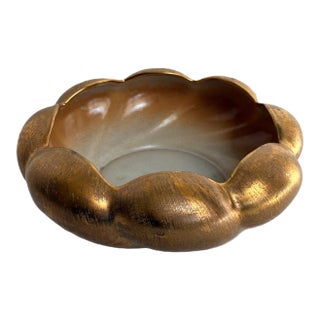 Vintage Hollywood Regency Mid Century 22 Kt Gold Leaf Scalloped Bowl For Sale