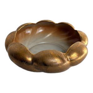 Vintage Hollywood Regency Mid Century 22 Kt Gold Leaf Scalloped Bowl