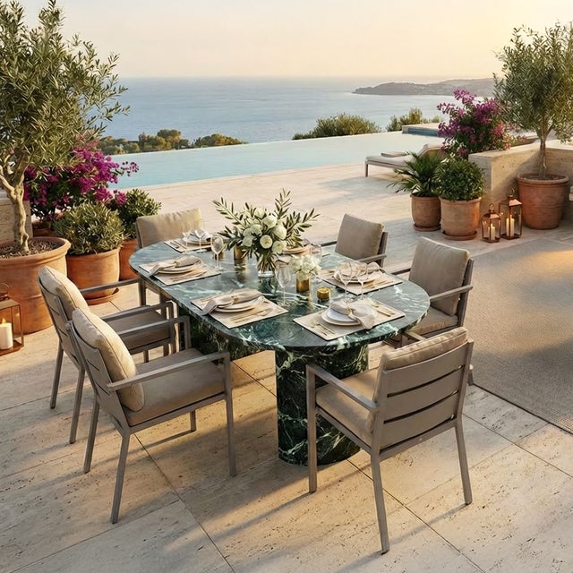 Refleko Oblong Dining Table in Verde Alpi Marble by Stone Valley For Sale - Image 6 of 6