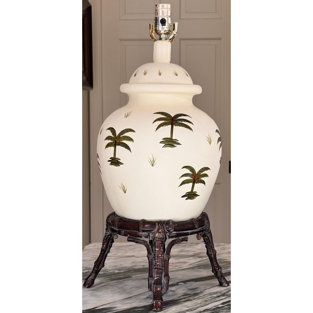 Vintage Ginger Jar Palm Tree Motif Table Lamp For Sale - Image 12 of 18