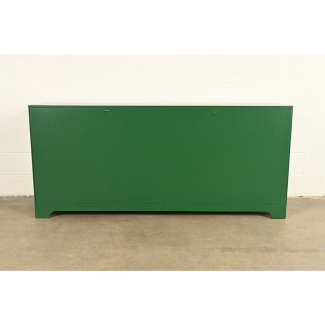 Drexel Heritage Mid-Century Hollywood Regency Campaign Green Lacquered Dresser | Newly Refinished For Sale - Image 12 of 13
