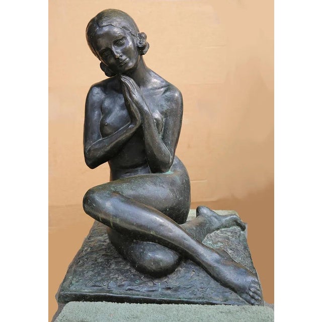 Mid 20th Century Mid 20th Century Nude Seated Girl - Leonida Bronze For Sale - Image 5 of 8