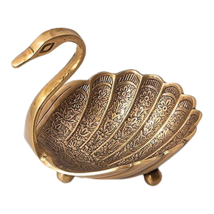 Vintage Gilded Swan-Shaped Decorative Dish With Intricate Floral Detail