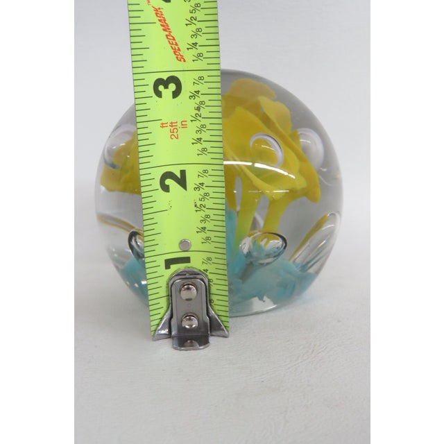 Glass St Clair Hand Blown Art Glass Paperweight Yellow Flower Controlled Bubble 4515b For Sale - Image 7 of 8