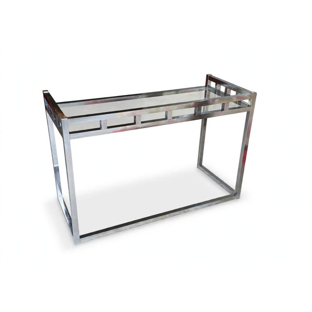 1970s Willy Rizzo–Style Chrome & Glass Writing Desk | Geometric Hollywood Regency Console Table For Sale - Image 6 of 13
