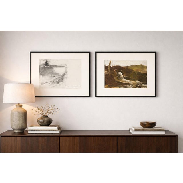 Mid 20th Century Wyeth Study Pair — Hillside Waterfall Study & Landscape Composition — Plates 41–42 For Sale - Image 12 of 12